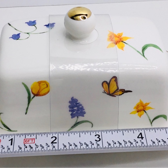 Grace's Teaware Porcelain Covered Butter Dish Flowers Floral Butterflies new - Picture 7 of 8